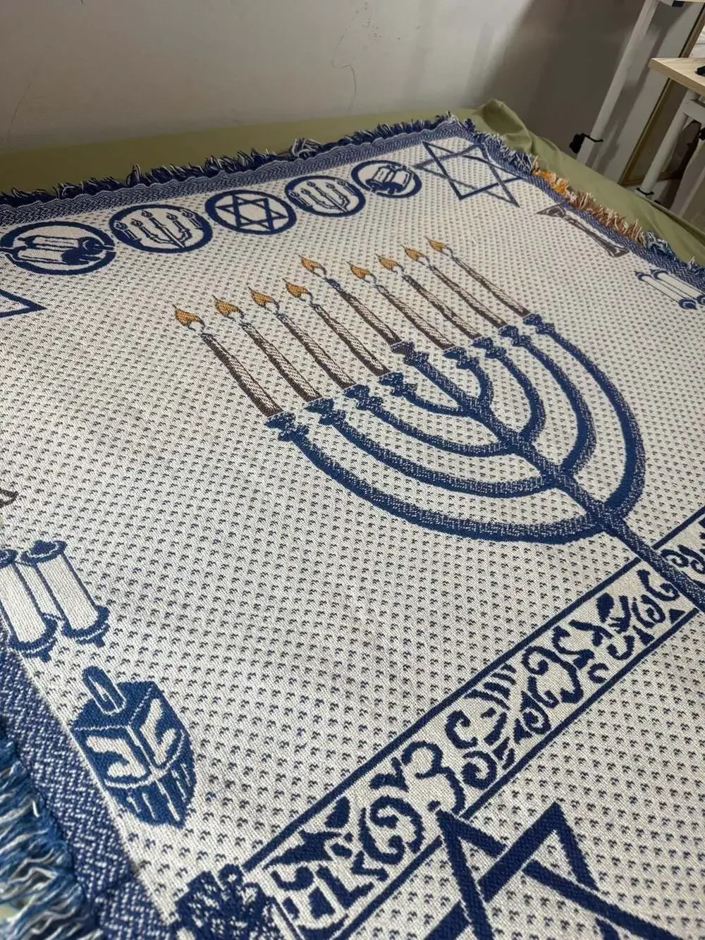 Vintage 1995 Happy Hanukkah Woven Cotton Throw Blanket